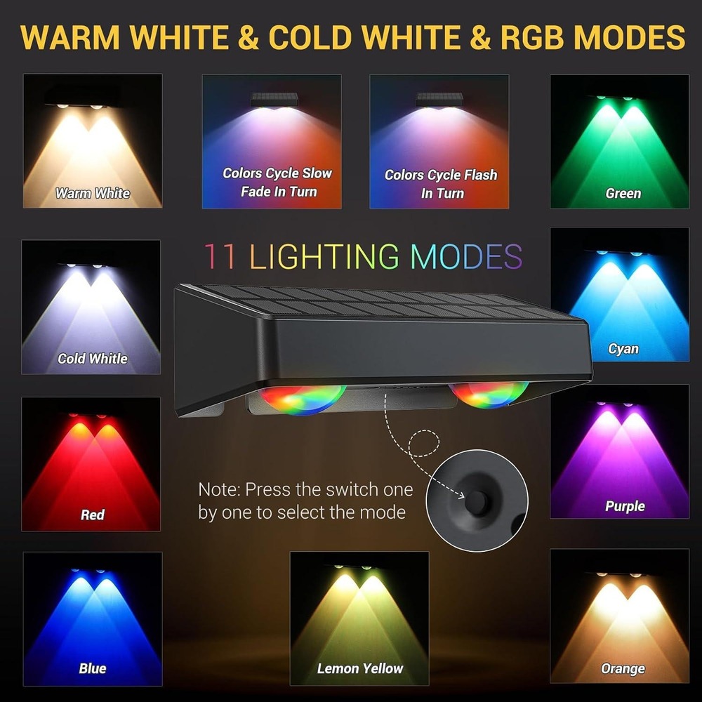 Quntis LED Solar Fence Lights Outdoor 8 Pack